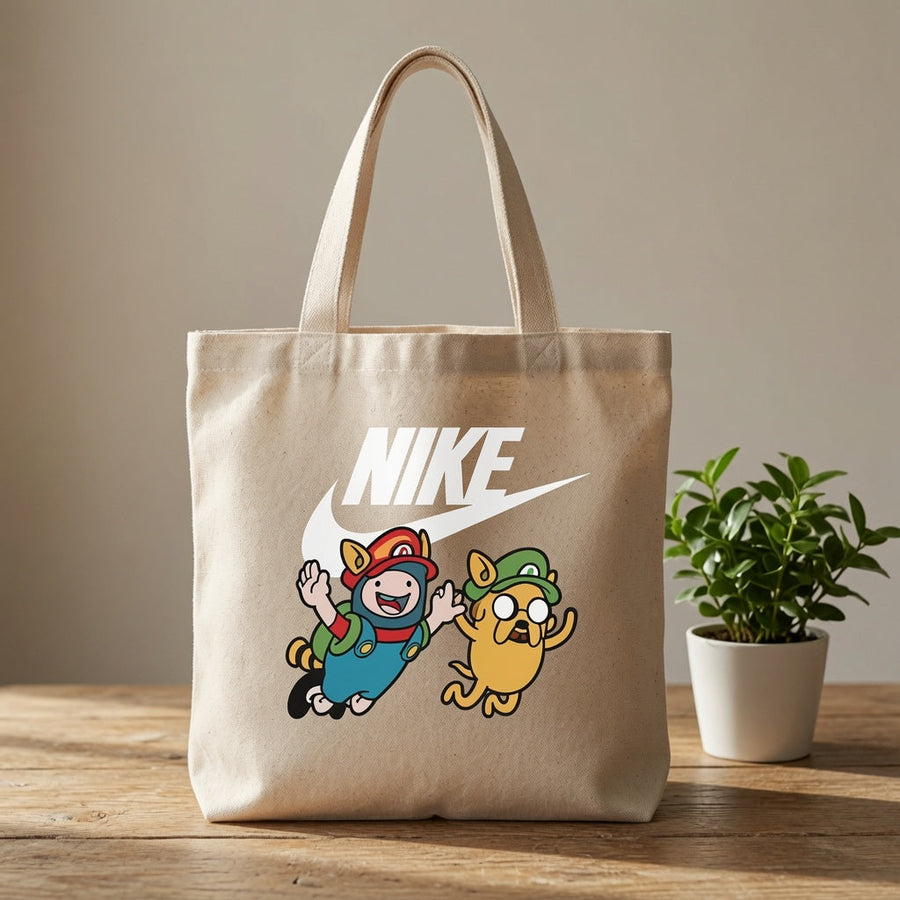 Adventure Time x Super Mario Bros Parody Canvas Tote Bag - Anime Pop Culture Canvas Handbag