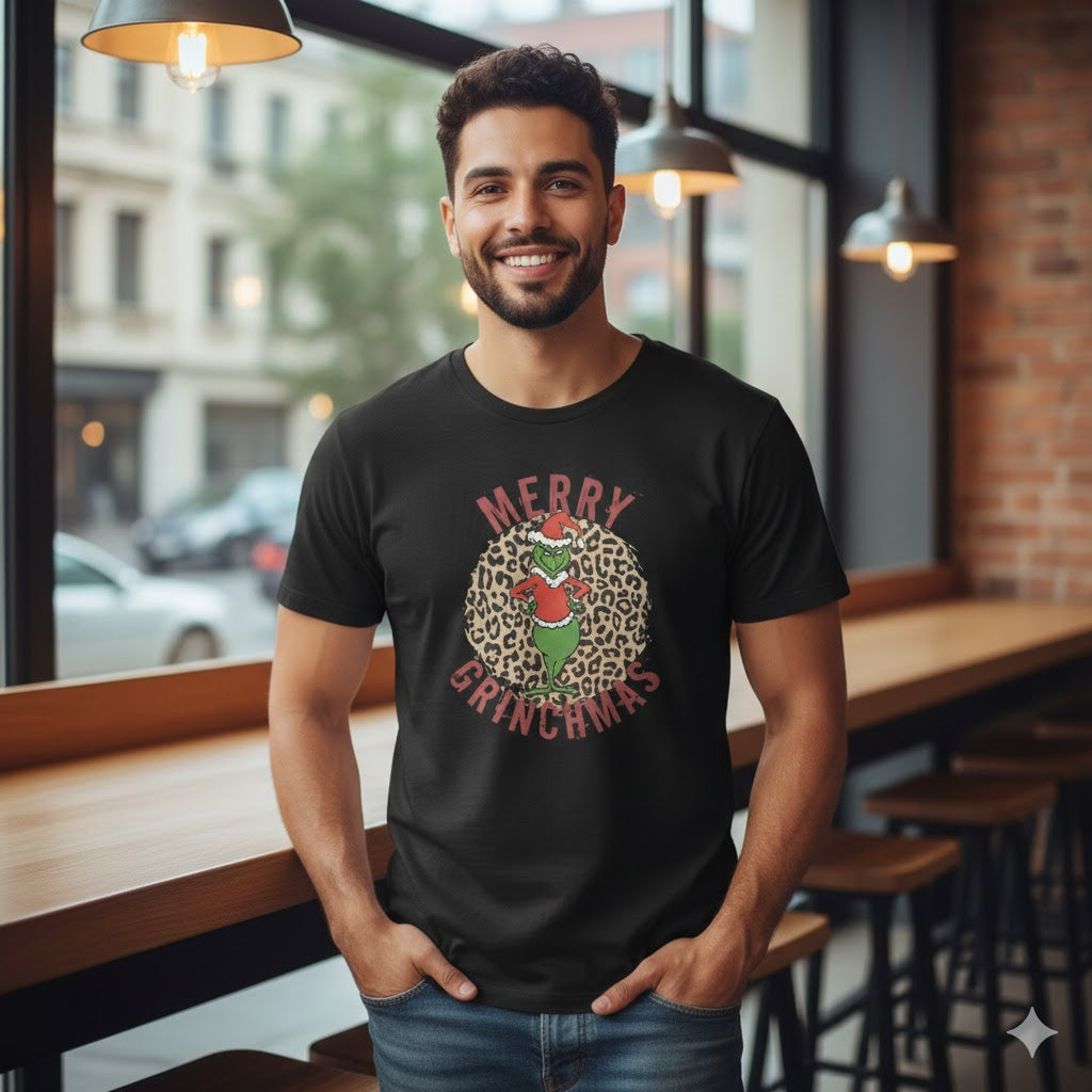 Merry Grinchmas Leopard Print T-Shirt