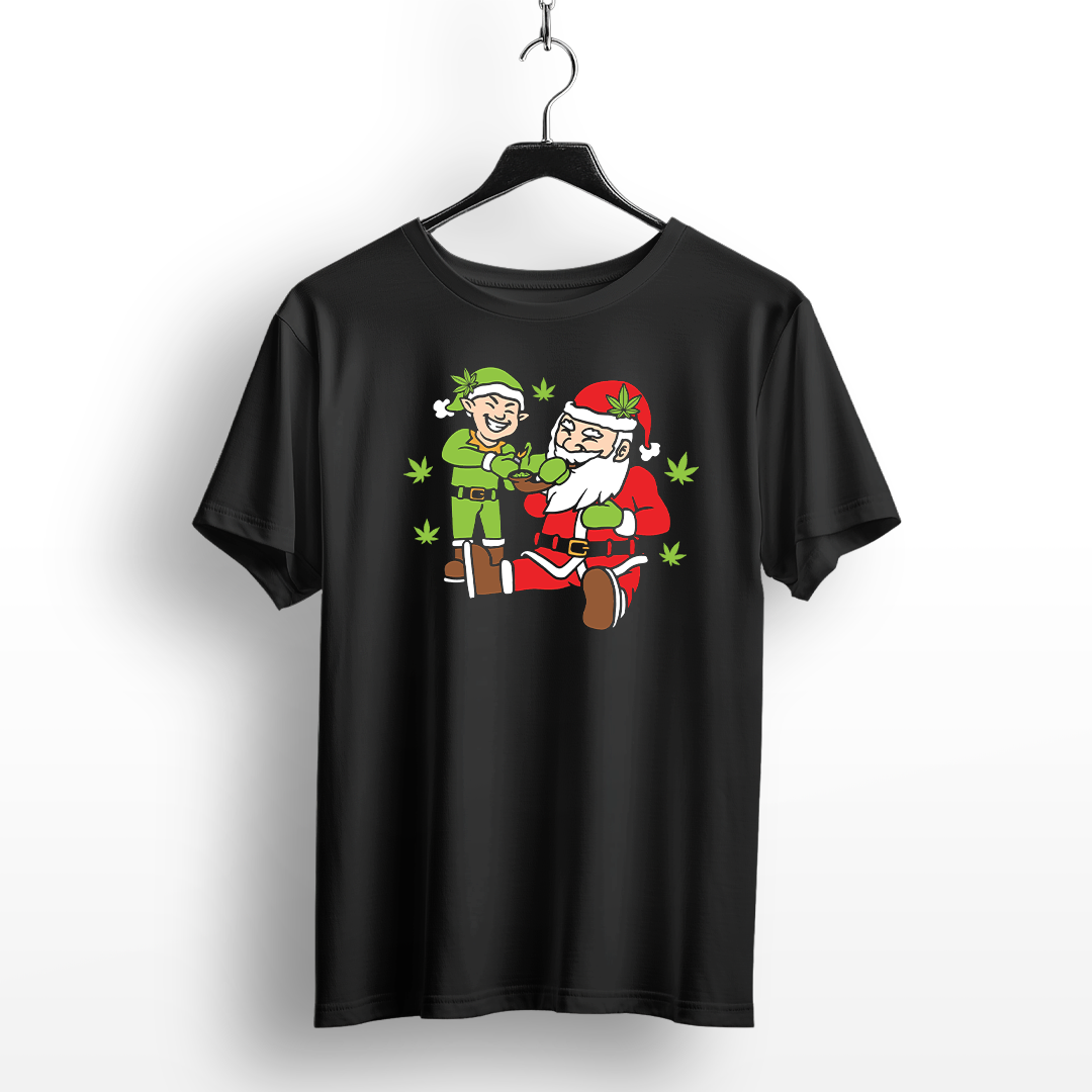 Funny Santa & Elf Christmas Weed T-Shirt