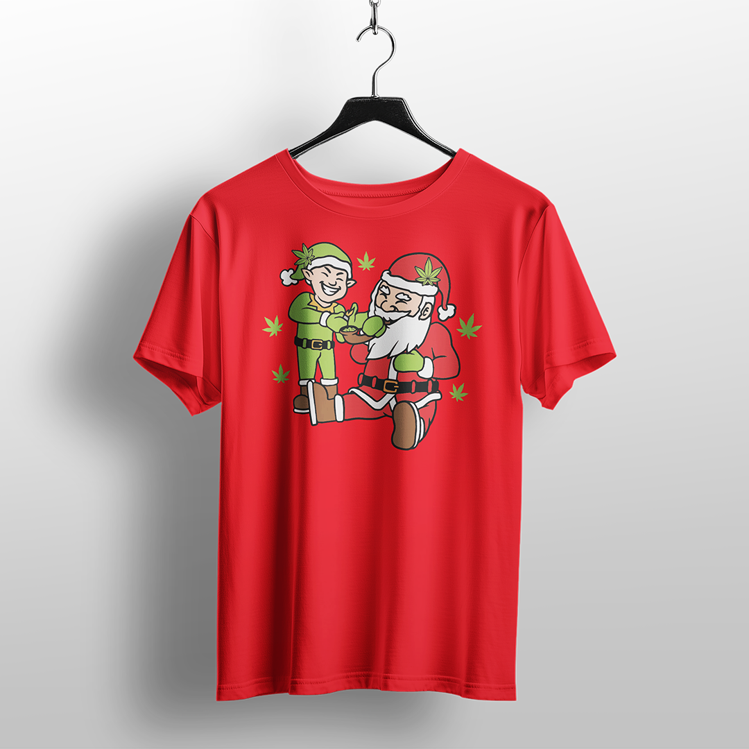 Funny Santa & Elf Christmas Weed T-Shirt