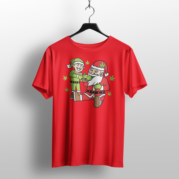 Funny Santa & Elf Christmas Weed T-Shirt