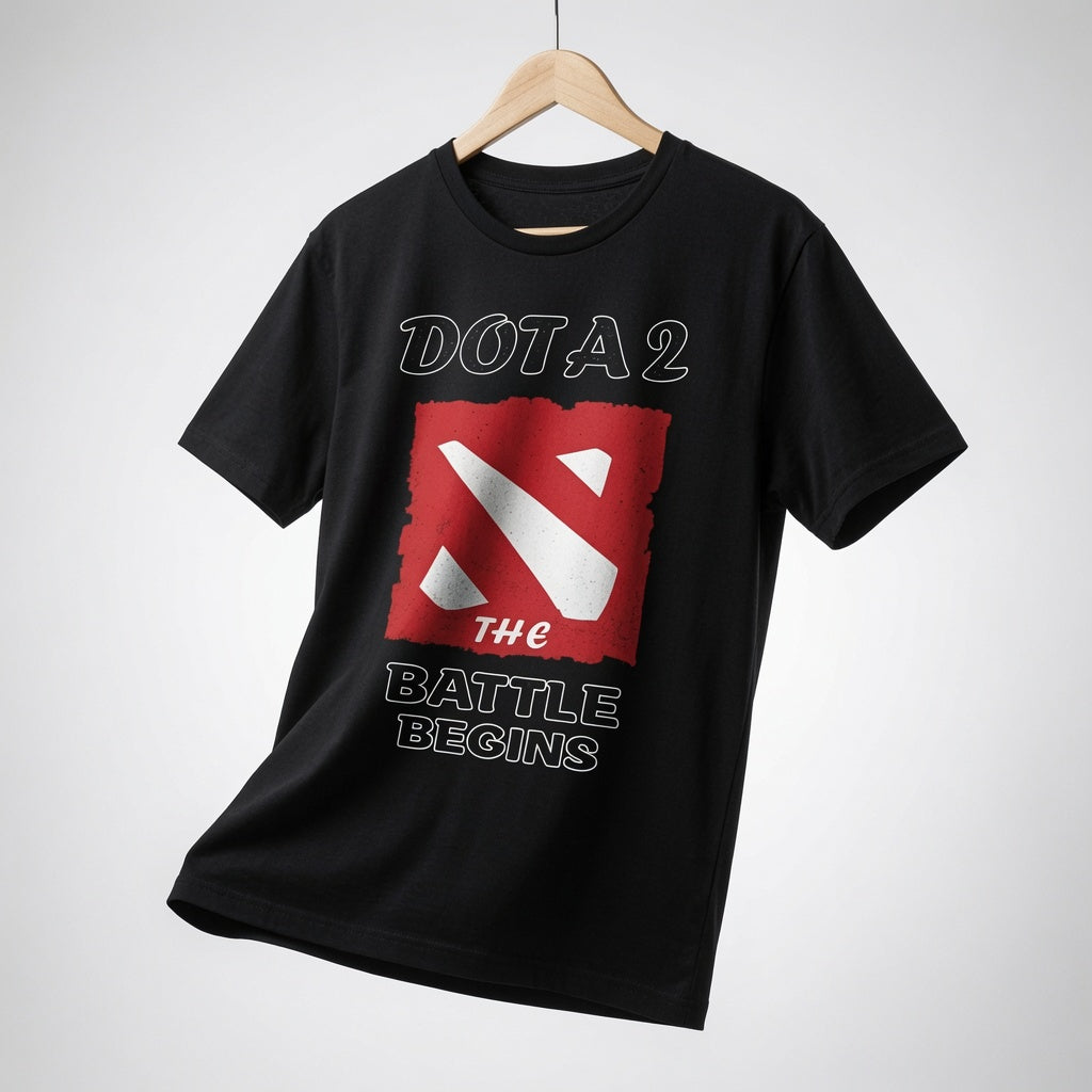 Dota 2 T-Shirt The Battle Begins Gaming Graphic Tee MOBA Gamer Gift Men's Black