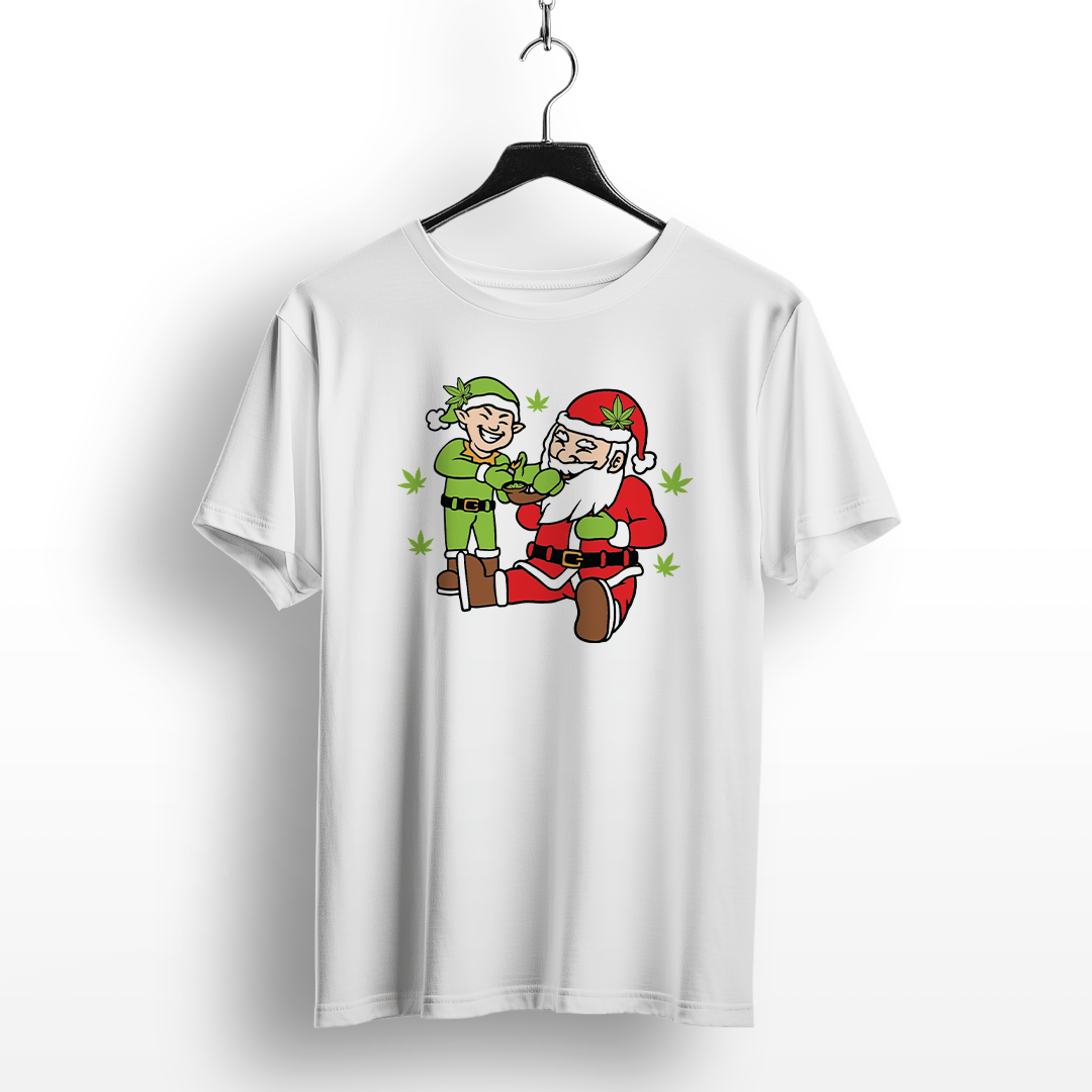 Funny Santa & Elf Christmas Weed T-Shirt