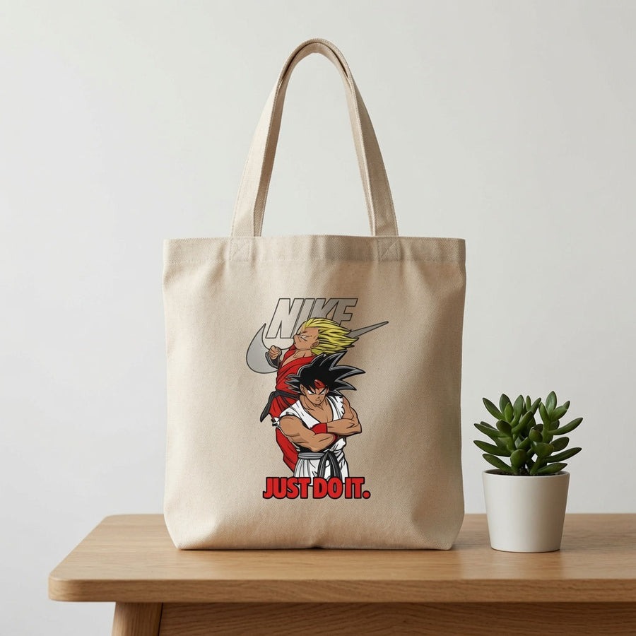 Anime Martial Arts Warriors "Just Do It" Nike Swoosh Cotton Canvas Tote Bag