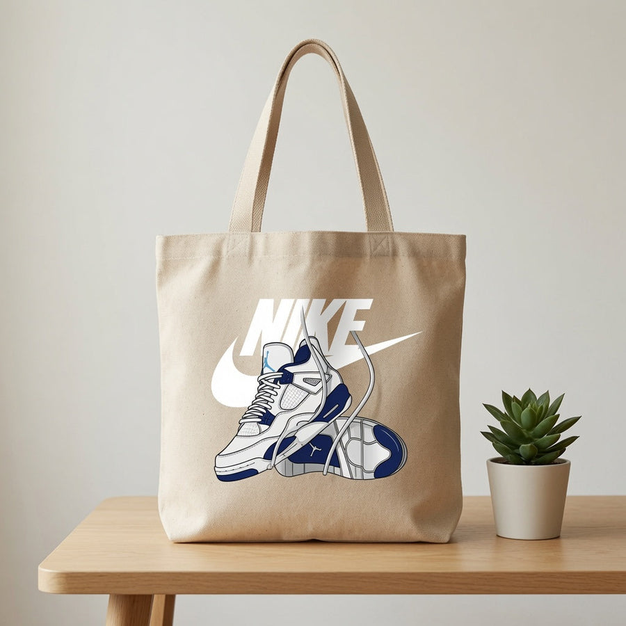 Retro Air Jordan 4 Blue & White Sneaker Nike Swoosh Cotton Canvas Tote Bag
