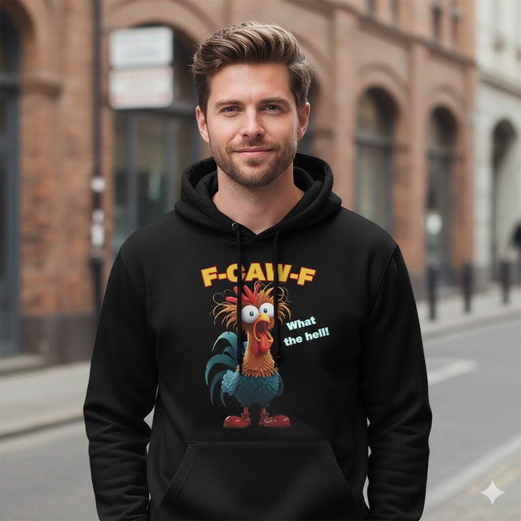 Rooster Funny Hoodie – "What the Hell!" Meme Chicken Graphic