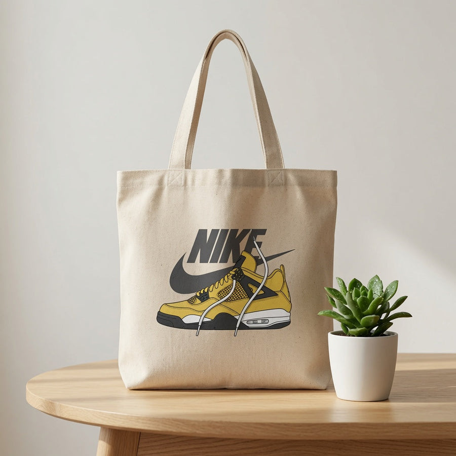 Retro Yellow Sneaker Graphic Canvas Tote Bag - Classic Streetwear Graphic Shoulder Bag