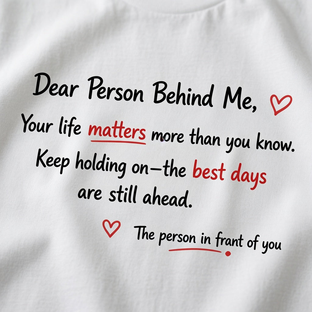 Dear Person Behind Me: Your Life Matters" T-Shirt – Mental Health Awareness & Suicide Prevention Graphic Tee