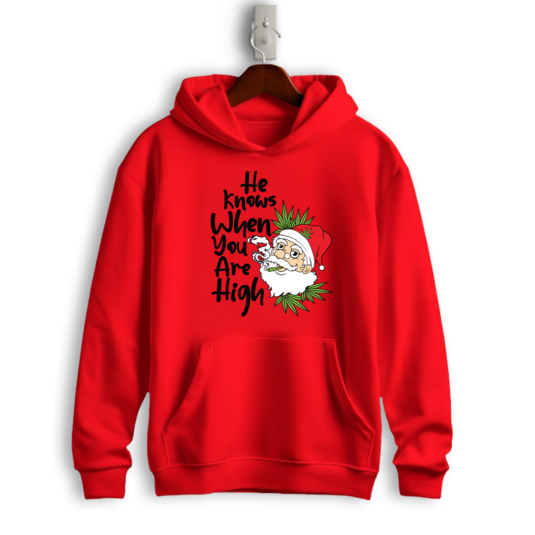 He Knows When You Are High Funny Christmas Hoodie
