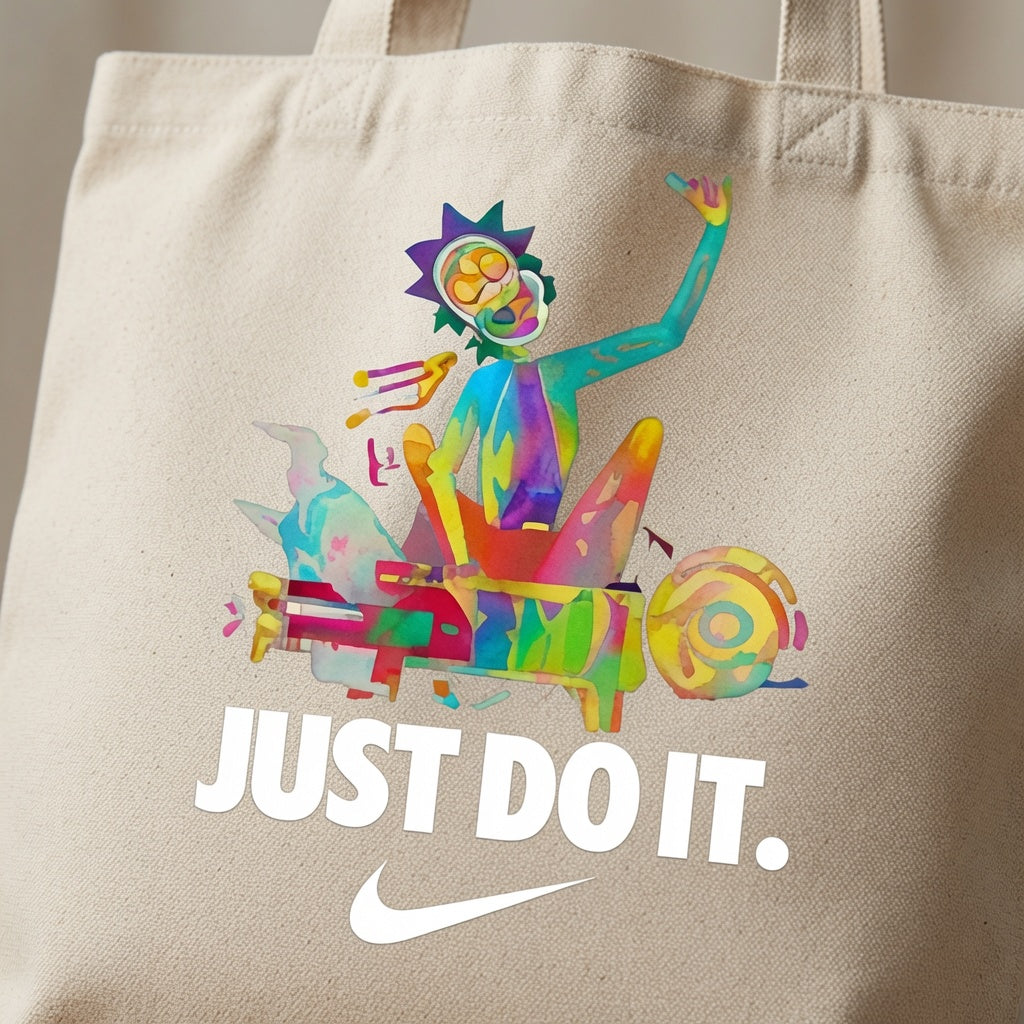 Psychedelic Rick Parody Canvas Tote Bag - Trippy Sci-Fi Art Handbag