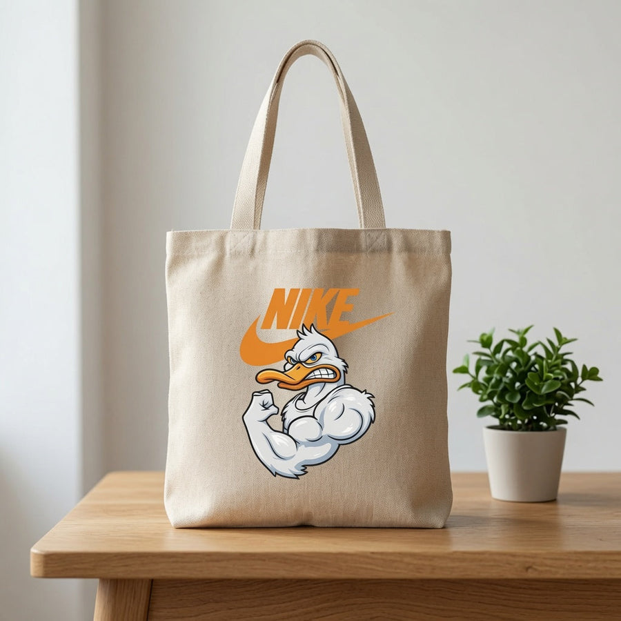 Quack-tastic Muscle Duck Nike Swoosh Cotton Canvas Tote Bag