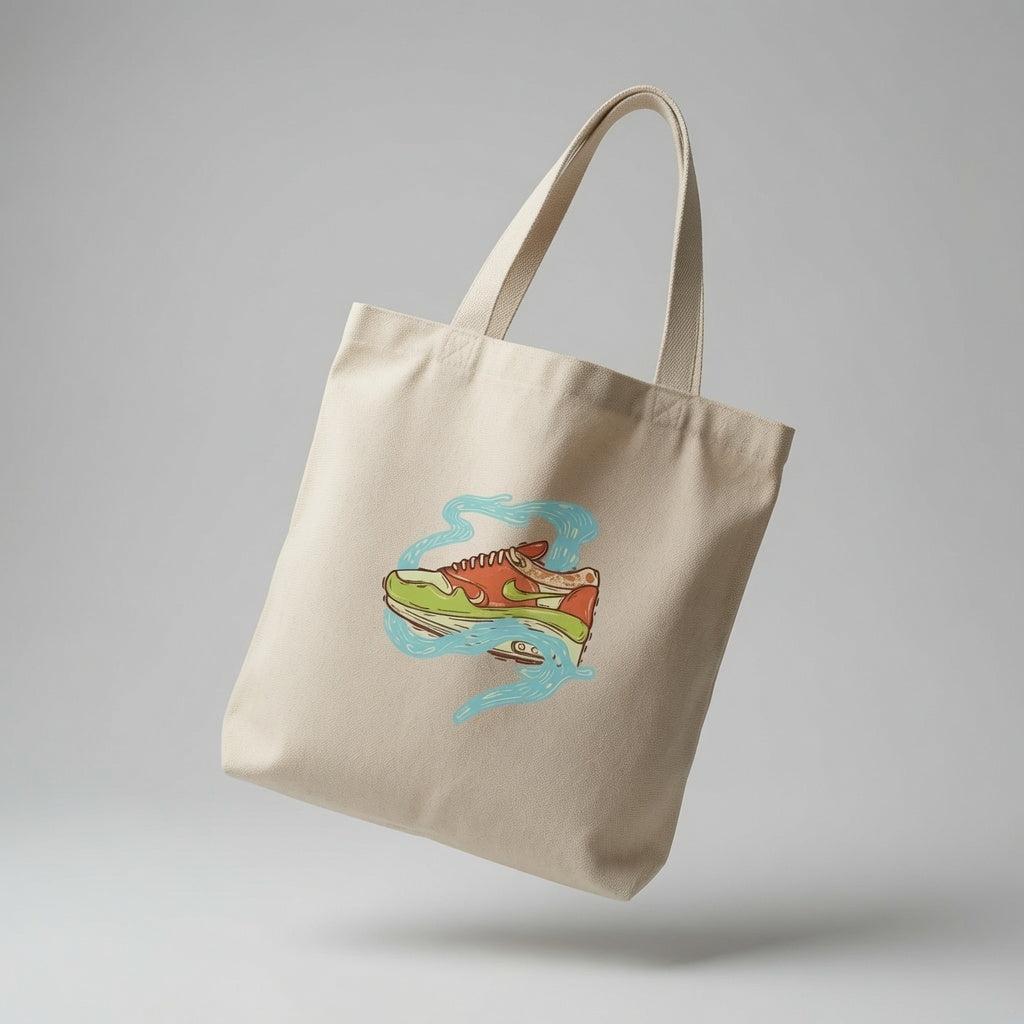 Smoky Waves Runner Sneaker Graphic Canvas Tote Bag - Abstract Surreal Streetwear Shoulder Bag