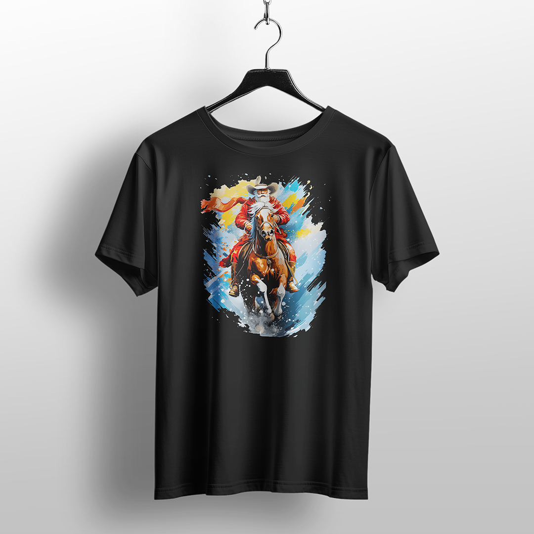 Cowboy Santa Riding Reindeer Christmas T-Shirt