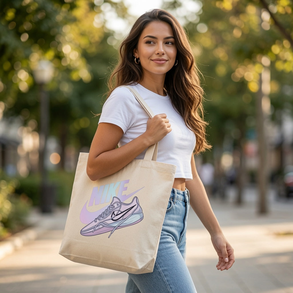 Pastel Sneaker Graphic Canvas Tote Bag - Aesthetic Streetwear Shoulder Bag