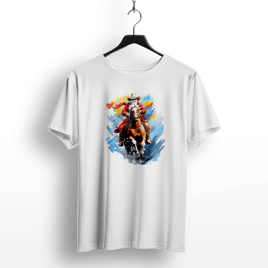 Cowboy Santa Riding Reindeer Christmas T-Shirt