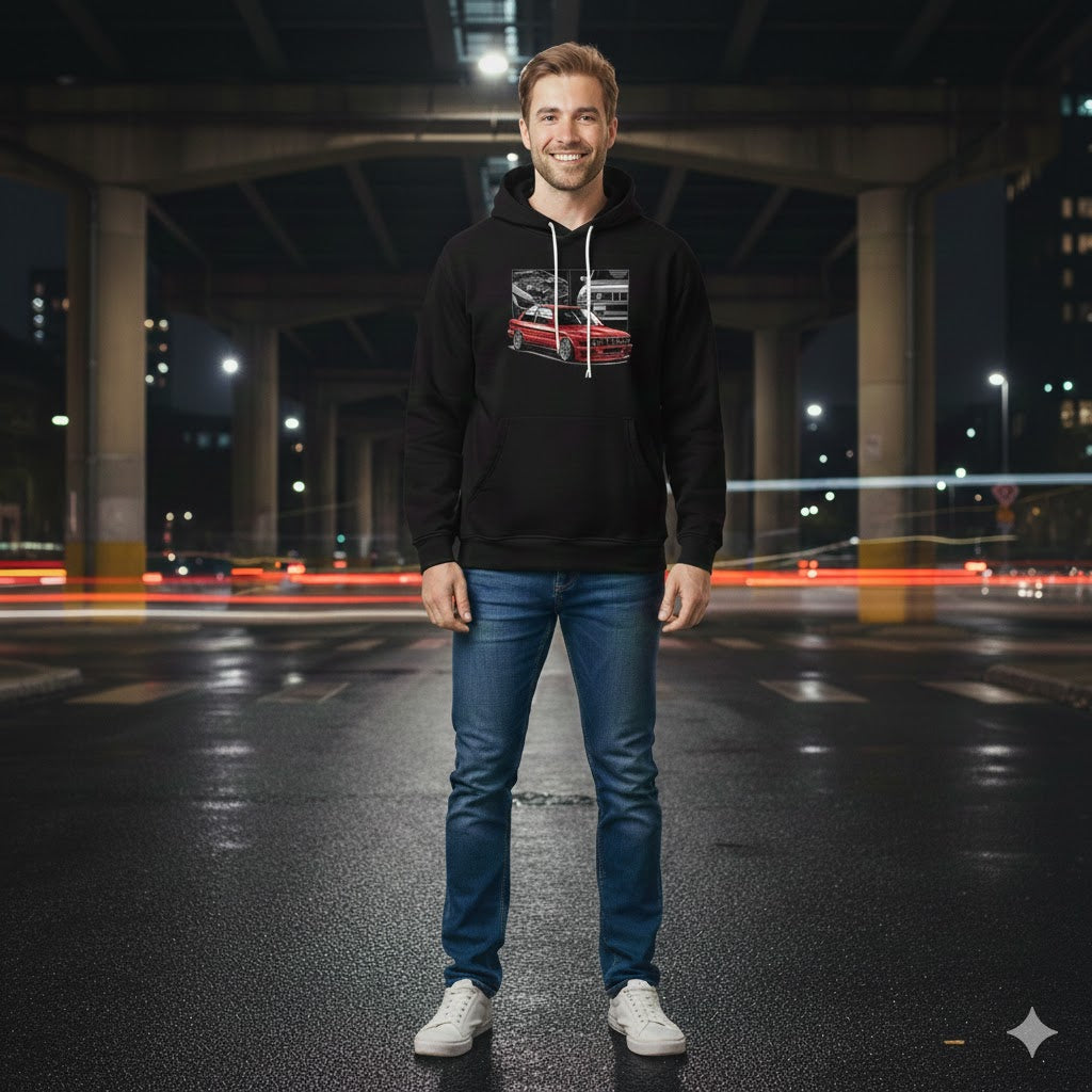 BMW E30 M3 Classic Red Car Black Hoodie