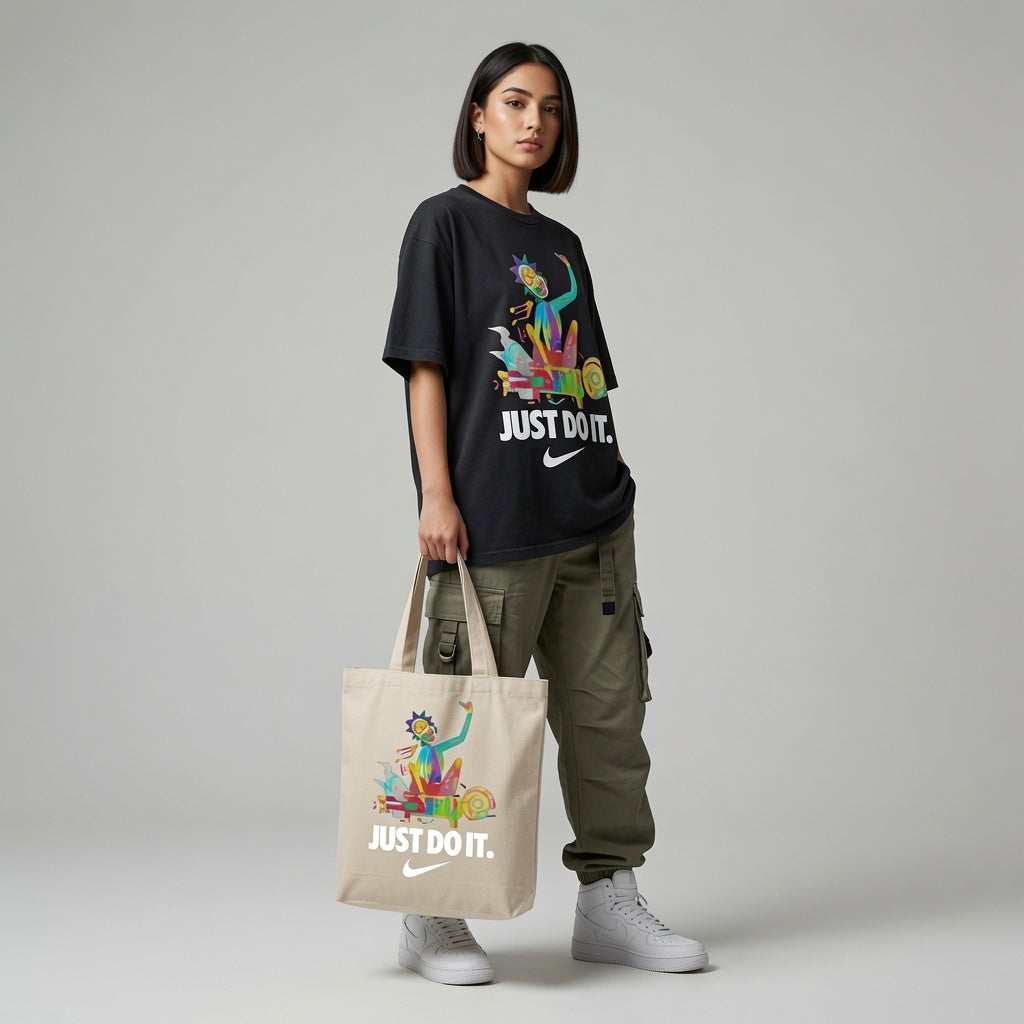 Psychedelic Rick Parody Canvas Tote Bag - Trippy Sci-Fi Art Handbag