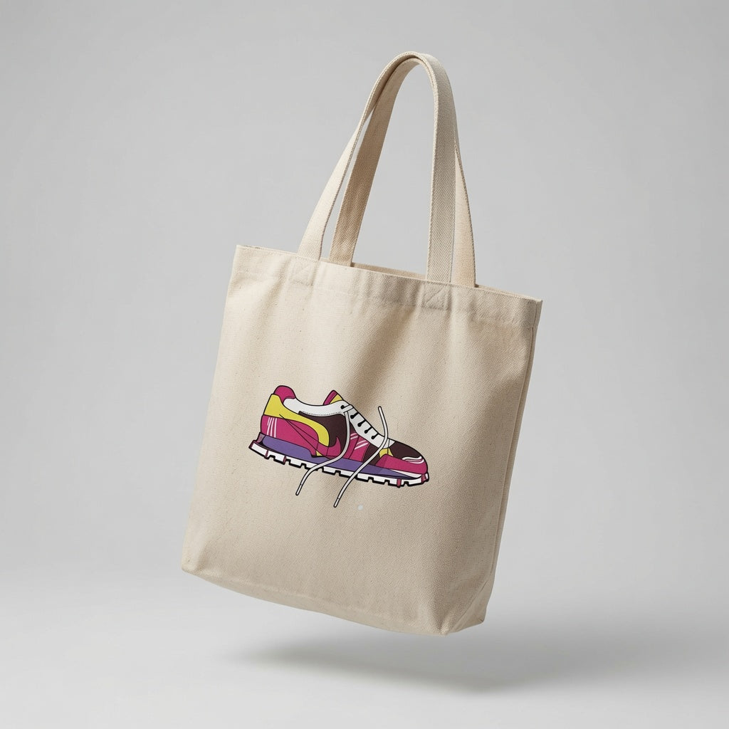 Retro Sneaker Illustration Canvas Tote Bag | Sneakerhead Graphic Cotton Tote