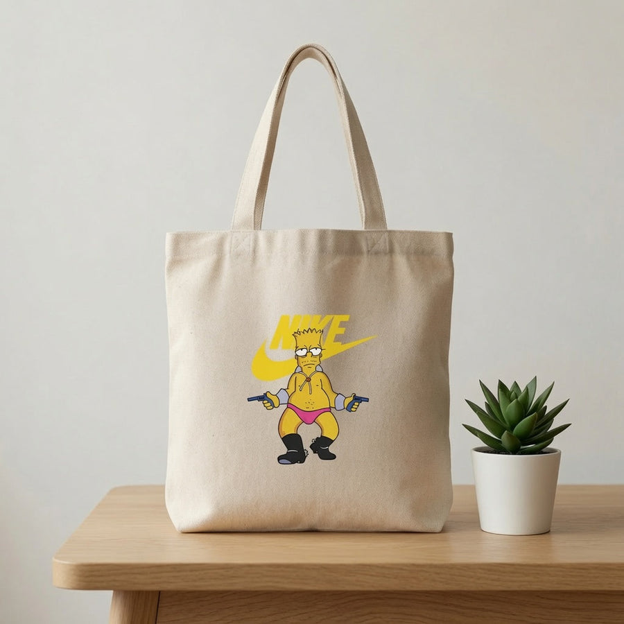 Cartoon Mashup Graphic Canvas Tote Bag - Funny Pop Culture Parody Streetwear Shoulder Bag