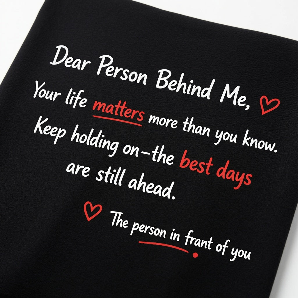 Dear Person Behind Me: Your Life Matters" T-Shirt – Mental Health Awareness & Suicide Prevention Graphic Tee