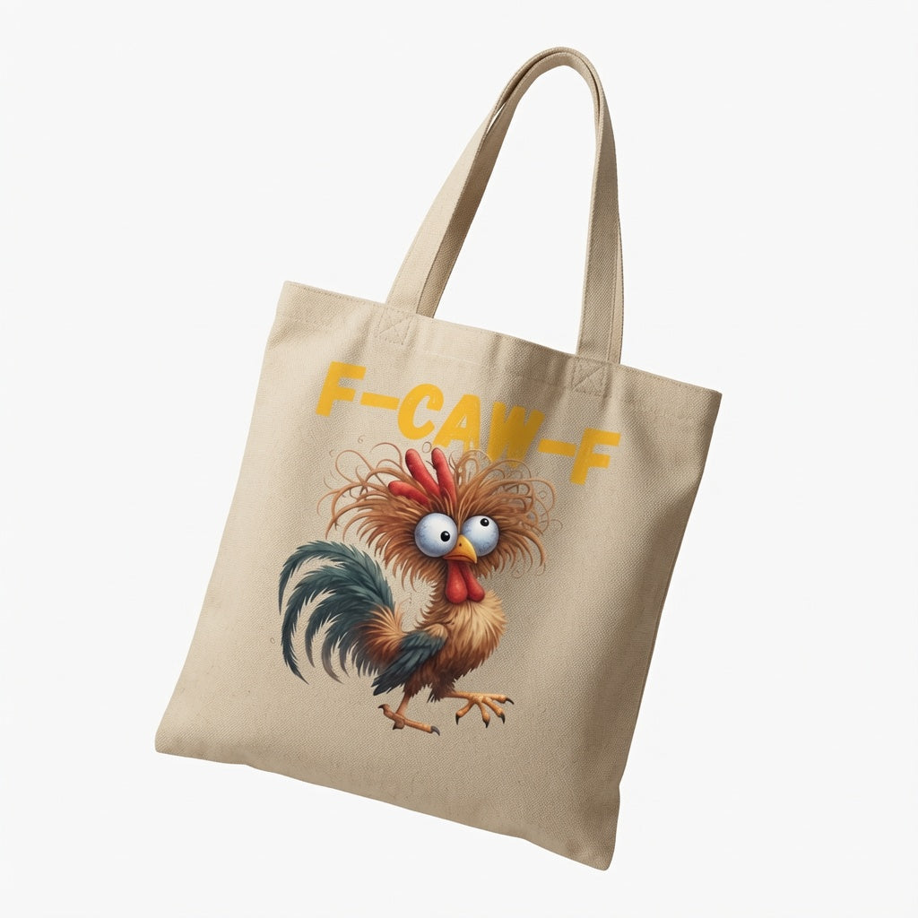 Crazy Feathered Rooster "F-CAW-F" Funny Canvas Tote Bag