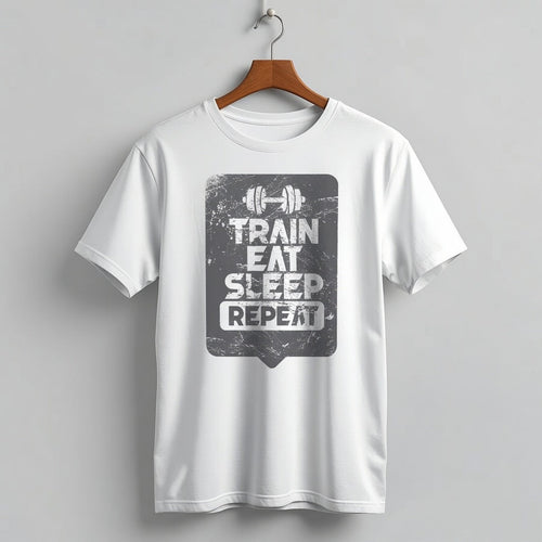 "Train Eat Sleep Repeat" Distressed Fitness Graphic Tee