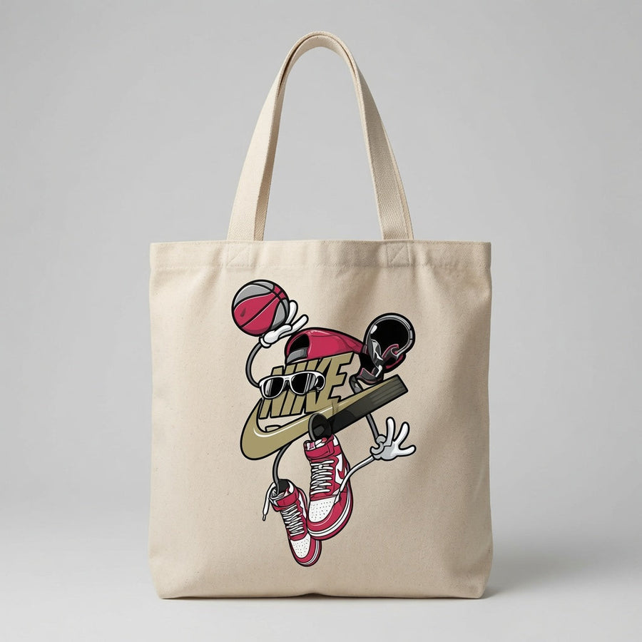 Cartoon Sneakerhead Graphic Canvas Tote Bag | High-Tops & Hoops Shopper Bag