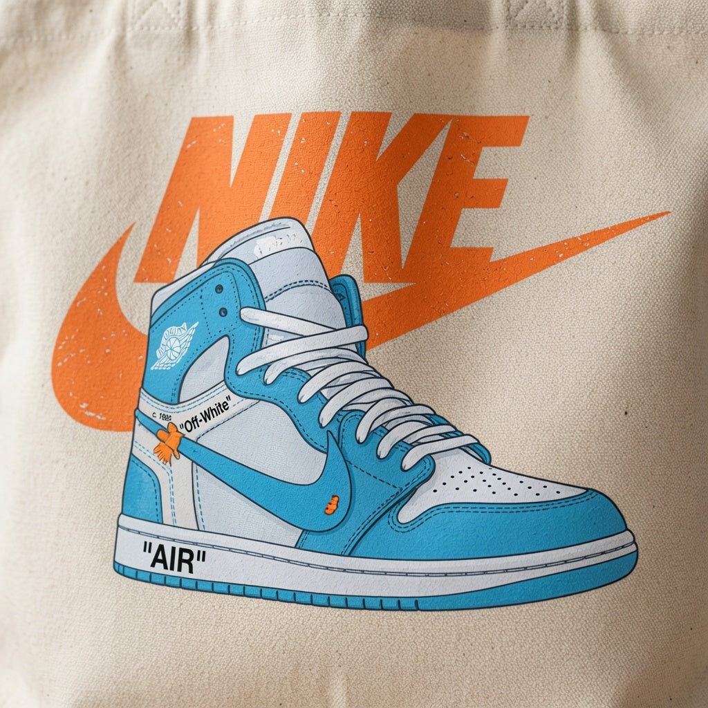 UNC Light Blue High-Top Graphic Canvas Tote Bag - Vintage Orange Logo Streetwear Shoulder Bag
