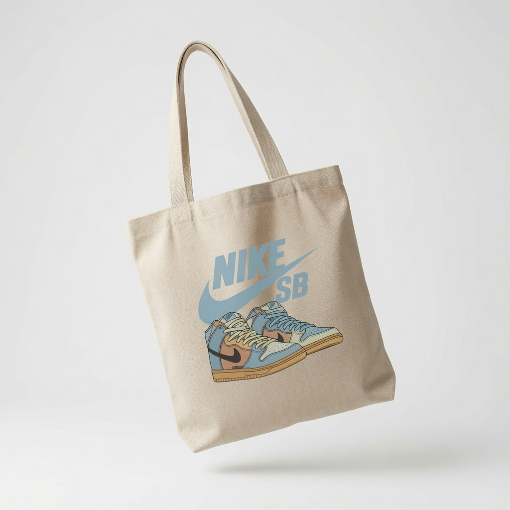 Retro Skate High-Top Graphic Canvas Tote Bag - Soft Pastel Blue Streetwear Shoulder Bag