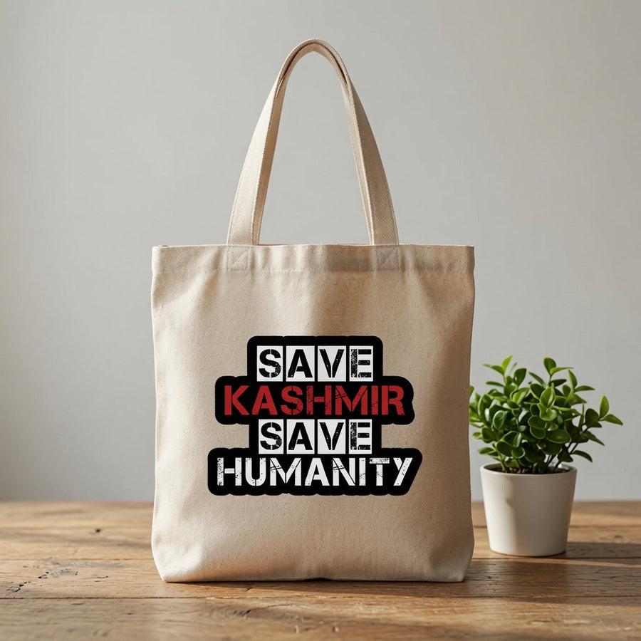 Save Kashmir Save Humanity Typography Canvas Tote Bag - Human Rights Awareness Handbag