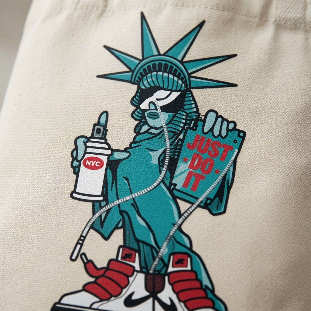 Statue of Liberty Street Art Graphic Canvas Tote Bag - Graffiti & Sneakers Urban Shoulder Bag