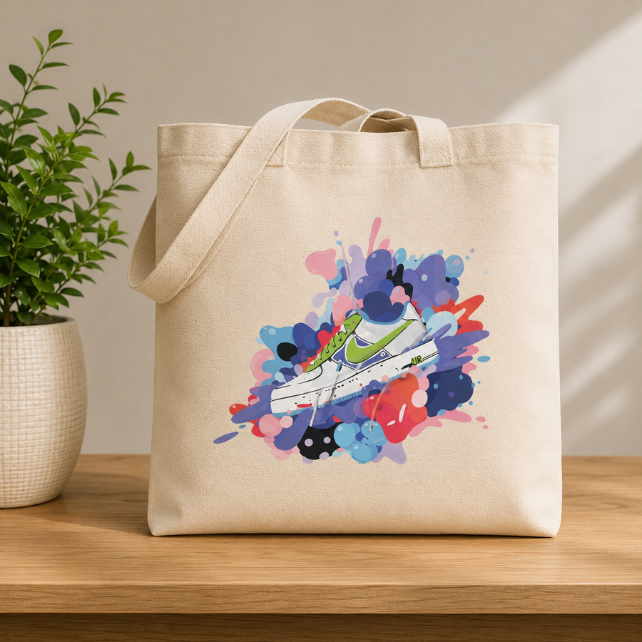 "Color Splash" Sneaker Art Natural Canvas Tote Bag