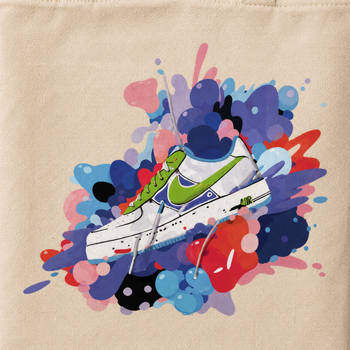 "Color Splash" Sneaker Art Natural Canvas Tote Bag