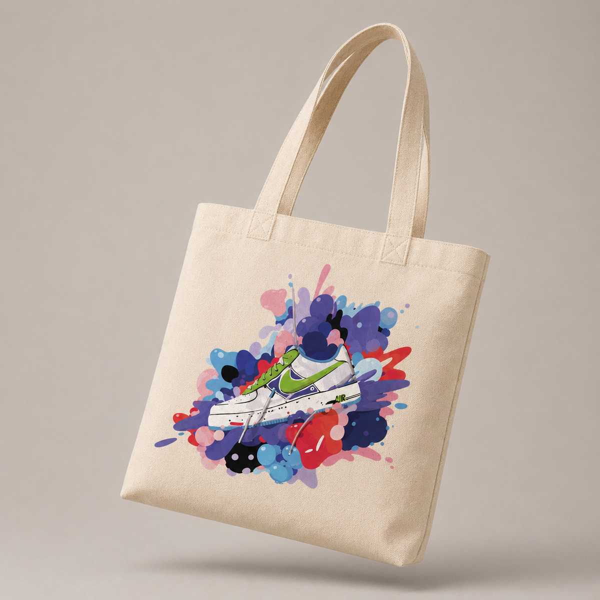 "Color Splash" Sneaker Art Natural Canvas Tote Bag