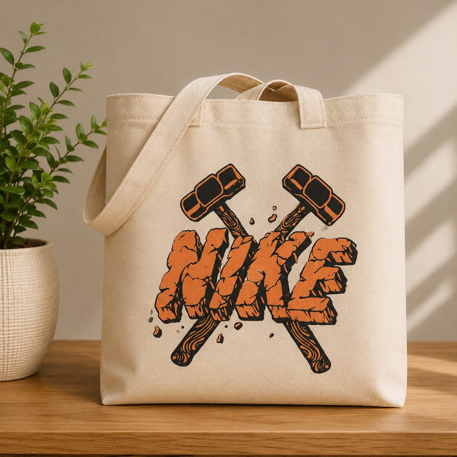 "Stone & Sledge" Stone-Carved Graphic Natural Canvas Tote Bag
