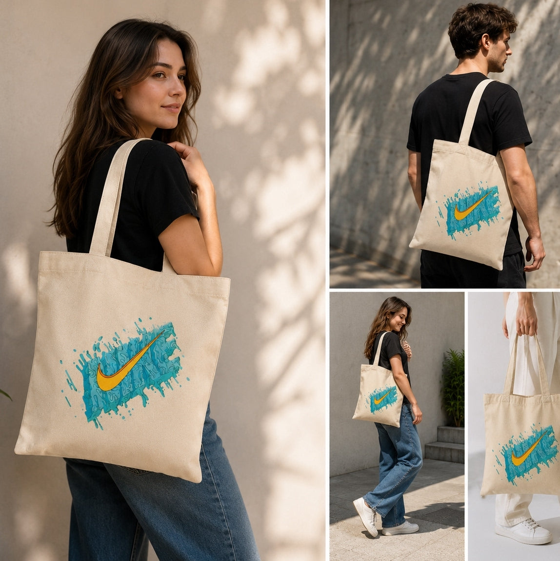 Abstract Aqua Swoosh Canvas Tote Bag