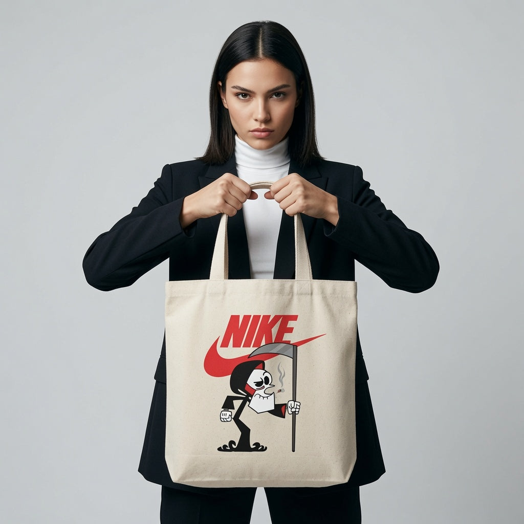 Close-Up Graphic View: Grim Reaper Nike Swoosh Cotton Canvas Tote Bag