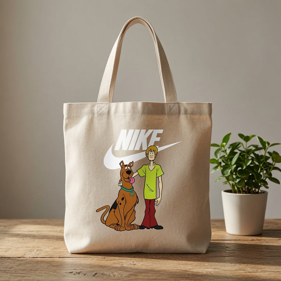Retro Mystery Dog & Shaggy Graphic Canvas Tote Bag | Nostalgic Cartoon Cotton Tote