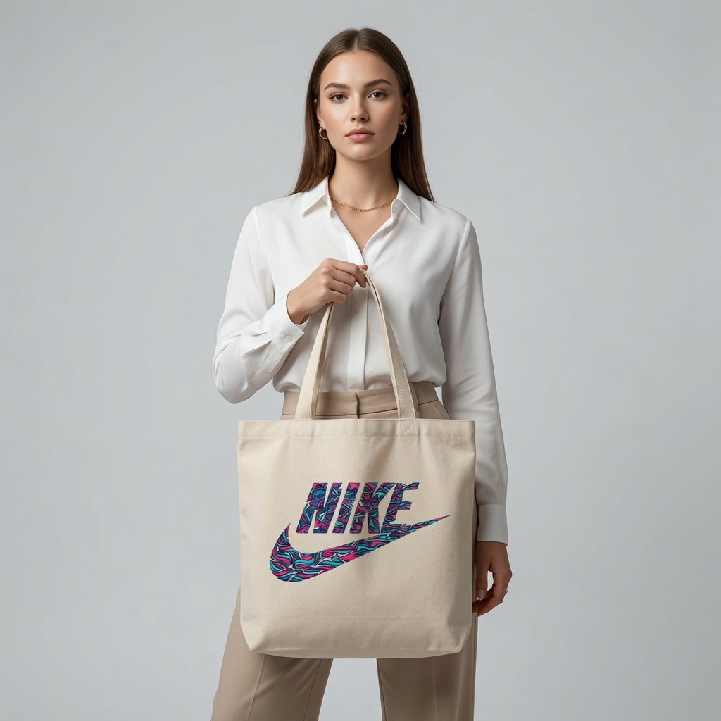 Psychedelic Swirl Logo Graphic Canvas Tote Bag - Abstract Wave Streetwear Shoulder Bag