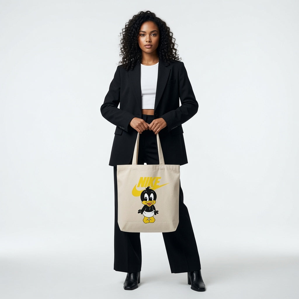 Cute Baby Daffy Duck Yellow Nike Swoosh Cotton Canvas Tote Bag