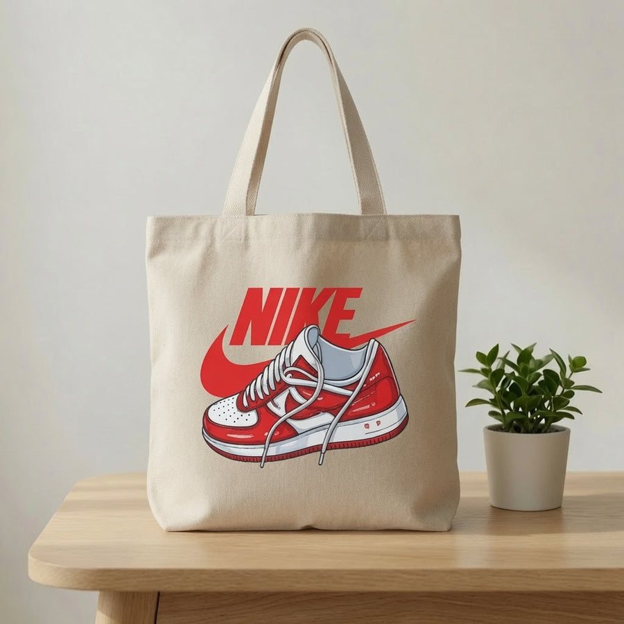 Classic Red Sneaker Illustration Nike Swoosh Cotton Canvas Tote Bag