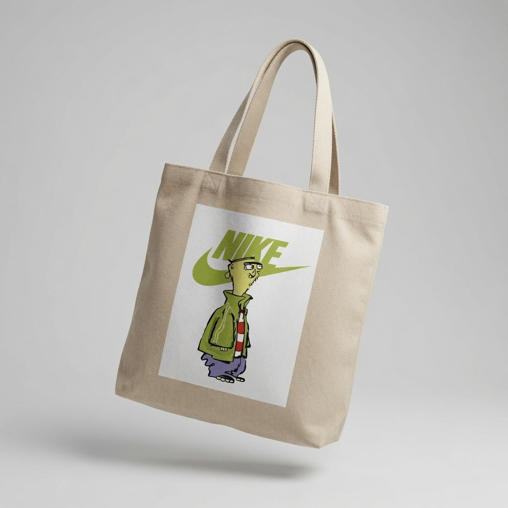 Olive Green Graphic Canvas Tote Bag | Retro Pop Culture Cotton Carryall