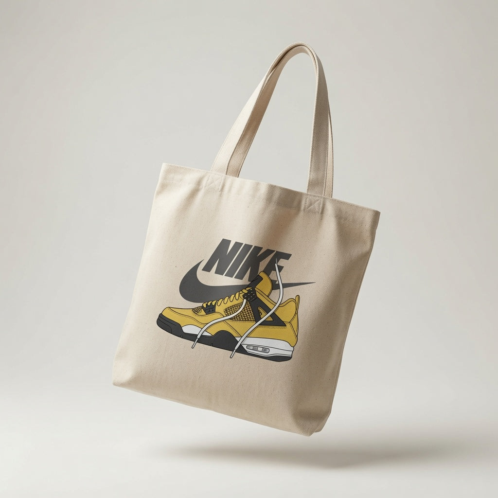 Retro Yellow Sneaker Graphic Canvas Tote Bag - Classic Streetwear Graphic Shoulder Bag