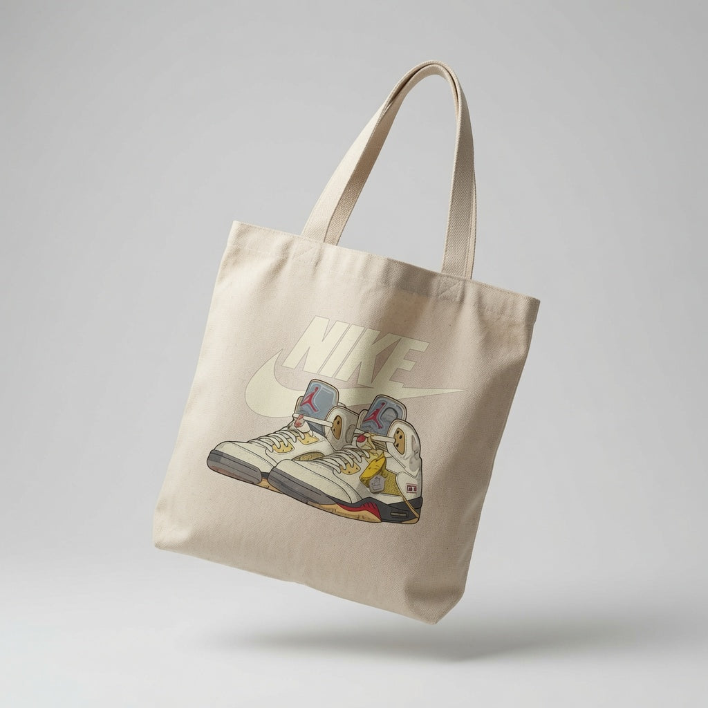 Vintage Off-White High-Top Sneaker Graphic Canvas Tote Bag - Classic Streetwear Shoulder Bag