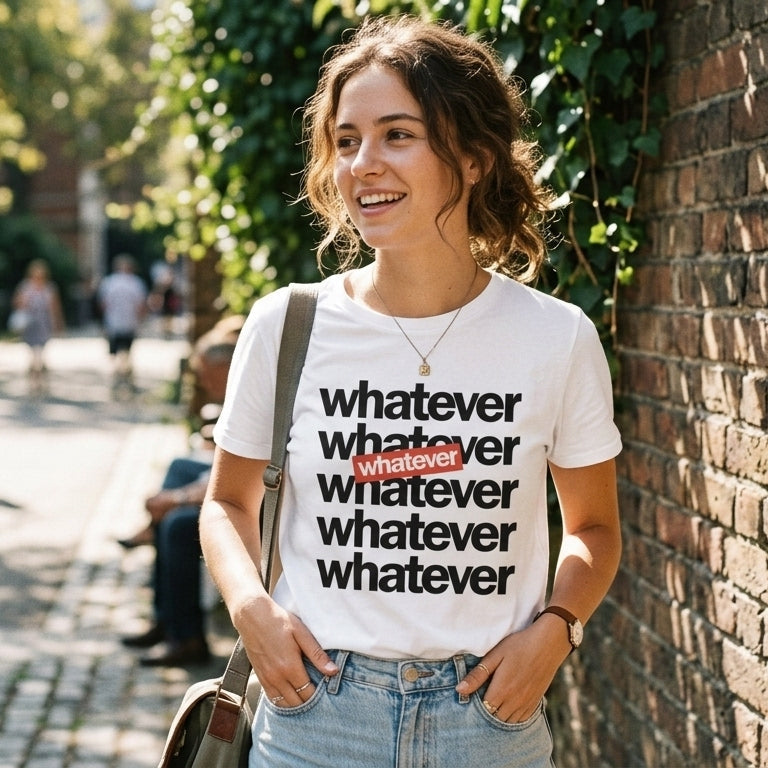 Minimalist Whatever Stacked Lettering Graphic T-Shirt - Premium Cotton Streetwear Tee in Black, Blue & White (XS to 4XL)