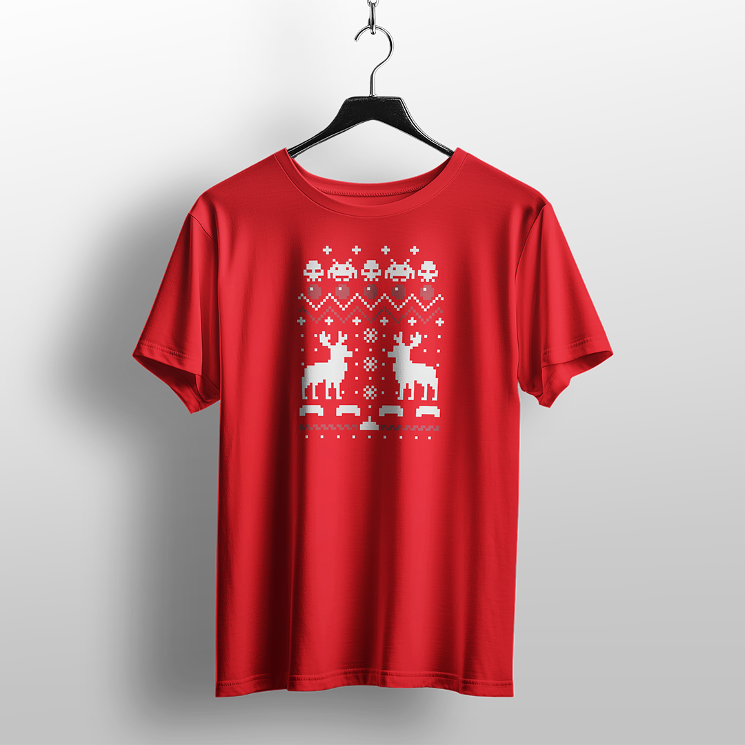 Festive Pixel Reindeer Christmas T-Shirt