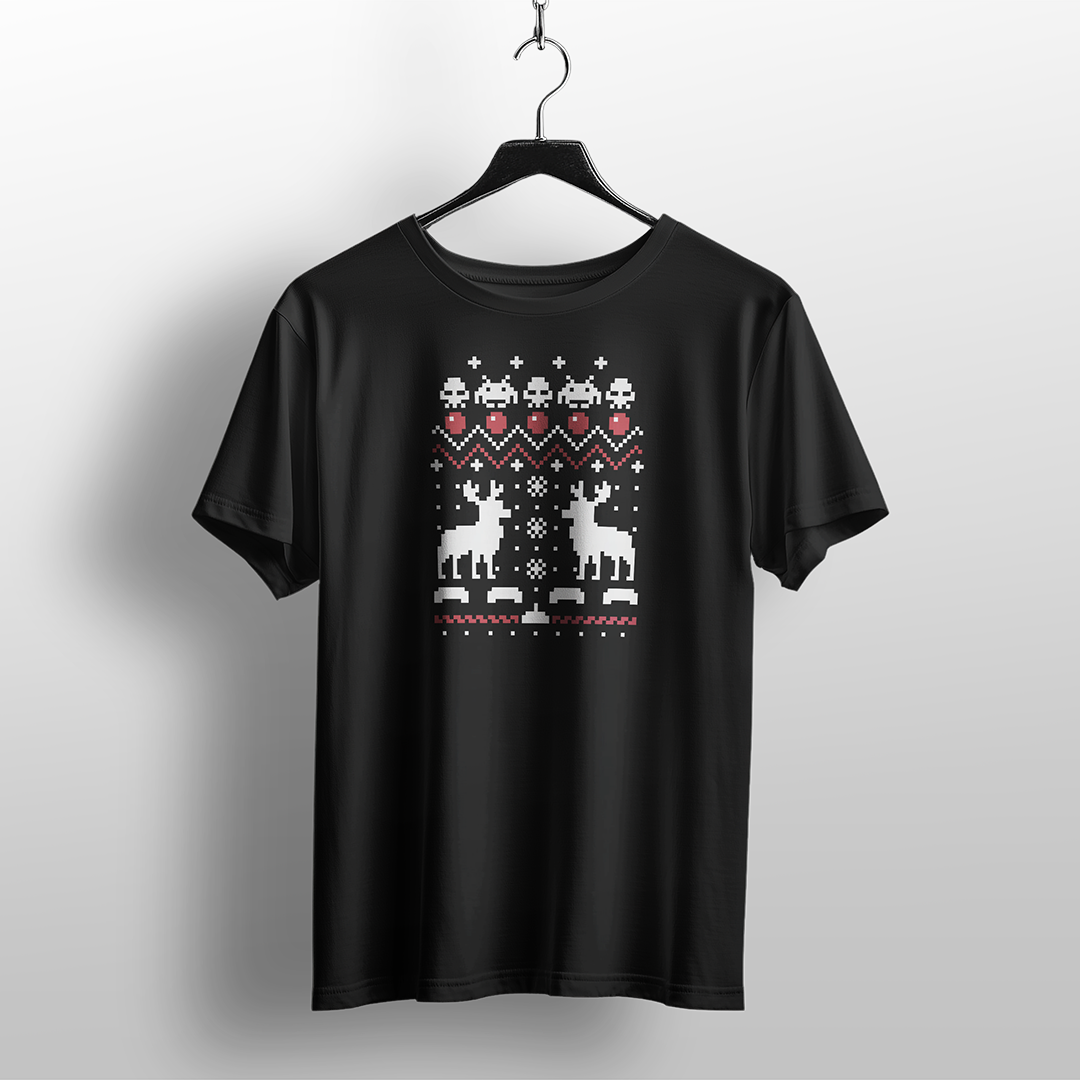 Festive Pixel Reindeer Christmas T-Shirt