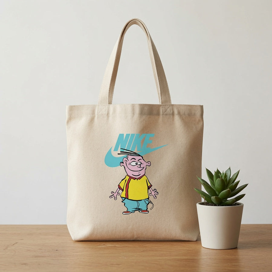 Classic Cartoon Eddy Light Blue Nike Swoosh Cotton Canvas Tote Bag
