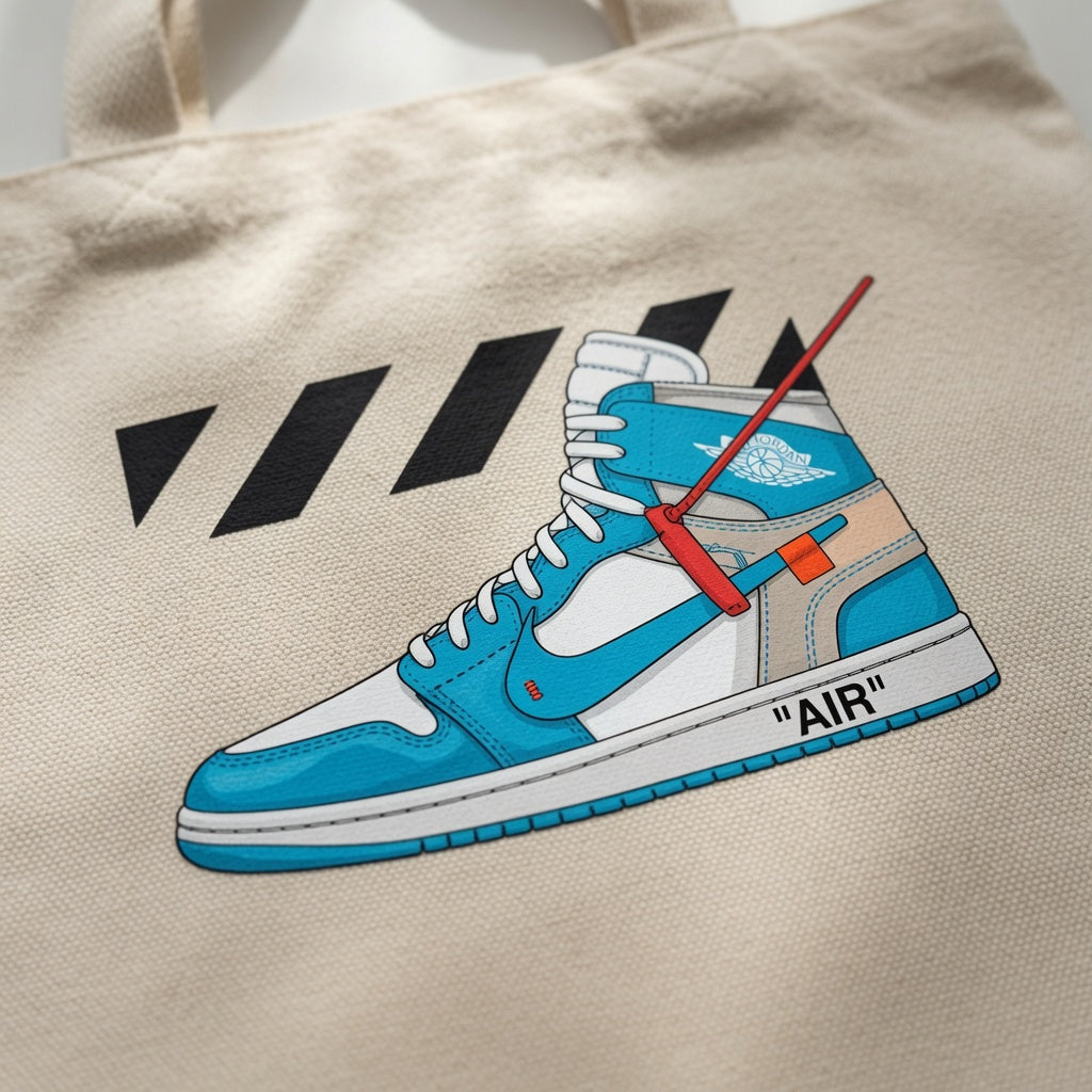 Blue Deconstructed High-Top Graphic Canvas Tote Bag - Off-Court Streetwear Shoulder Bag