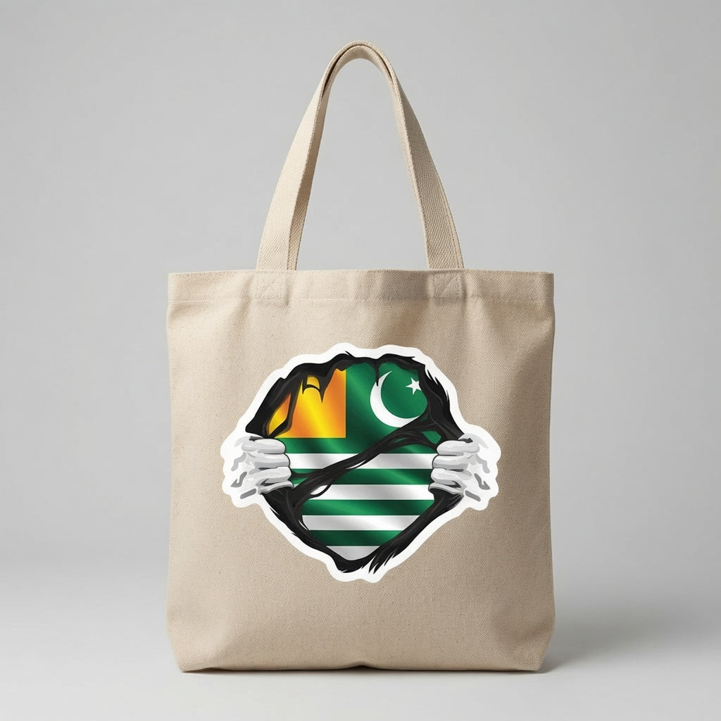 Azad Kashmir Flag Superhero Reveal Canvas Tote Bag – Kashmiri Pride Heritage Tote